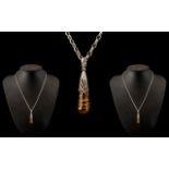 Silver Belcher Chain with Amber Drop. Belcher Chain with Pear Shaped Amber Drop.