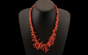 Early 20th Century Coral Necklace with Gold Coloured Clasp, Good Design and Quality.