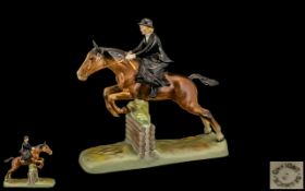 Beswick Hand Painted Early Show Jumping Horse Figure ' Hunts woman ' Model No 982. Designer A.