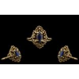 Ladies 9ct Gold - Attractive Single Stone Sapphire Set Dress Ring,