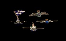 Collection of Enamel Silver Military Badges, all hallmarked for silver, sweetheart brooches, etc.