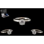 Contemporary Designed 14ct White Gold - Superior Quality Single Stone Diamond Ring,