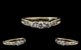 A Contemporary Designed 18ct White Gold Superb Quality 3 Stone Diamond Set Dress Ring with