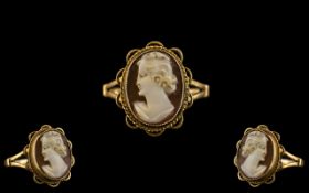 Ladies 9ct Gold Mounted Cameo Ring with Ornate Setting. Fully Hallmarked for 9.375. Ring Size P - Q.
