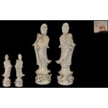 Chinese - Porcelain Mid 20th Century True Pair of Blanc-de-chine Figures of Guanyin,