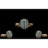 Ladies - 9ct Gold Attractive Aquamarine and Diamond Set Cluster Ring.
