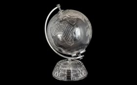 Waterfords Superb Quality Cut Crystal World Globe with Chrome Fittings In Wonderful Mint