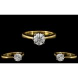 Contemporary Designed 18ct Gold - Good Quality Single Stone Diamond Set Ring. Full 18ct - 750