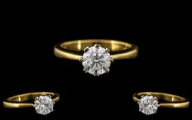 Contemporary Designed 18ct Gold - Good Quality Single Stone Diamond Set Ring. Full 18ct - 750