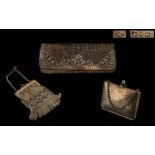 3 Antique Ladies Purses. Collection of Purses Comprises 1 Mesh, 1 Hard Case and One Snake Skin.