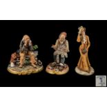 Capo-di-Monte 1970's Trio of Signed and Good Quality Hand Painted Porcelain Figures.