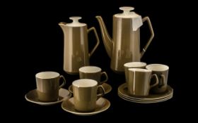 Beswick Part Coffee Set comprising 9.5'' tall brown and white coffee pot; 8'' tall hot milk jug;