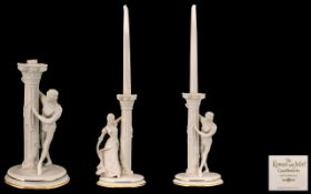 Franklin Mint Pair of Romeo and Juliet Fine Porcelain Pair of Figural Candlesticks.