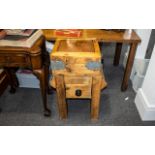 Small Sized Butcher's Block, refinished on a pine base with a drawer, the block metal mounted with