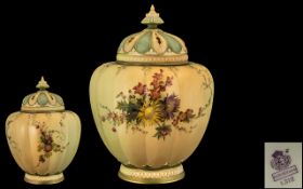 Royal Worcester - Superb Hand Painted Persian Style Blush Ivory Globular Shaped Lidded Vase of