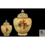 Royal Worcester - Superb Hand Painted Persian Style Blush Ivory Globular Shaped Lidded Vase of