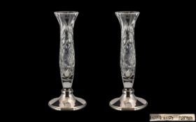 Elizabeth II Pair of Silver Based Cut Glass Specimen Bud Vases.