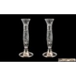 Elizabeth II Pair of Silver Based Cut Glass Specimen Bud Vases.