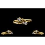 18ct Two Tone Gold Contemporary and Attractive Sweethearts Two Stone Diamond Set Ring.