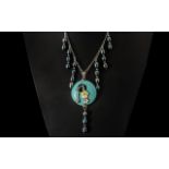 Turquoise Blue Howlite and Fresh Water Peacock Pearl Necklace, a graduated fringe necklace of