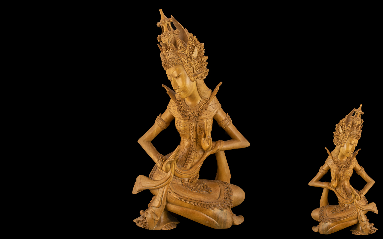 Oriental Finely Carved Wooden Figure of a Lady. Wonderfully carved lady, superb quality throughout.