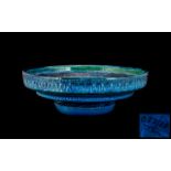 Italian Blue Glazed Designed Fruit Bowl with a stepped interior with incised decorations.