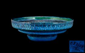 Italian Blue Glazed Designed Fruit Bowl with a stepped interior with incised decorations.