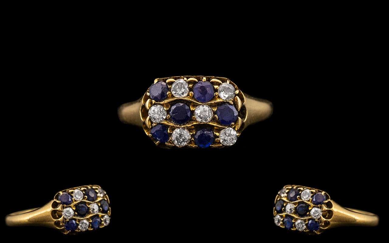 Edwardian Period - Attractive 18ct Gold Sapphire and Diamond Set Ring of Pleasing Design.