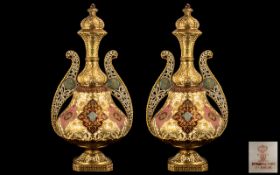 Royal Crown Derby - Rare and Superb Pair of Large Impressive Exhibition Islamic Style Twin