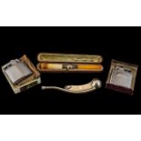 Miscellaneous Lot comprising two vintage Ronson chrome cased petrol lighters, bosun's whistle and