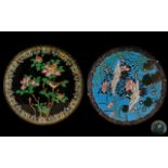 Two Antique Japanese Cloisonne Enamel Chargers Both Depicting Birds Amongst Flowers and Foliage on