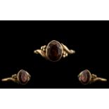 Antique Period 9ct Gold Single Stone Garnet Set Ring, Marked 9ct to Interior of Shank,