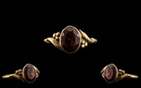 Antique Period 9ct Gold Single Stone Garnet Set Ring, Marked 9ct to Interior of Shank,