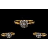 Antique Period 18ct Gold - Attractive Diamond Set Cluster Ring, Flower head Setting.