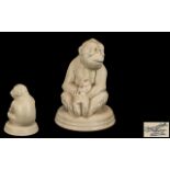 Beswick - 1930's / 1940's Large Monkey Figure on Pottery Base, Cream Satin Colour way. Model No 397.