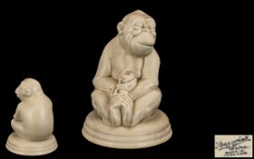 Beswick - 1930's / 1940's Large Monkey Figure on Pottery Base, Cream Satin Colour way. Model No 397.