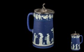 Antique Wedgwood Type Jasper Ware Hot Water Jug with pewter lid; stamped 'England' to base; 7 inches