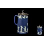 Antique Wedgwood Type Jasper Ware Hot Water Jug with pewter lid; stamped 'England' to base; 7 inches