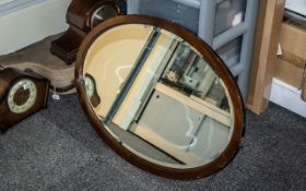 Large Oval Wooden Framed Mirror, vintage style, mirror with bevelled edges. Measures 32'' x 23''.