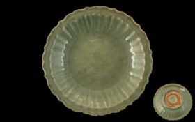 Antique Chinese 16/17th Century Celadon Glazed Lobed Lotus Shaped Bowl,
