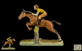 Beswick Hand Painted Early - Show Jumping Rider and Horse Figure ' Girl on Jumping Horse ' Model No