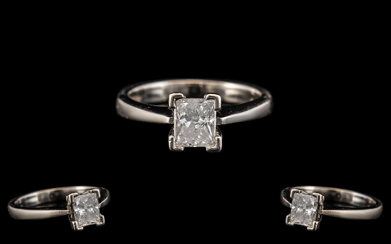 Platinum Single Stone Diamond Set Ring of Contemporary Design.