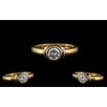 18ct Yellow Gold Attractive Single Stone Diamond Set Ring of Contemporary Design. The Pave Modern