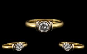 18ct Yellow Gold Attractive Single Stone Diamond Set Ring of Contemporary Design. The Pave Modern