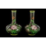 Pair of Chinese Antique Cloisonne Vases of Bottle Neck Shape,