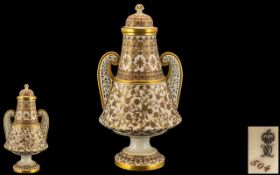 Royal Crown Derby Wonderful Quality - Hand Painted Islamic Style Twin Reticulated Handle Lidded