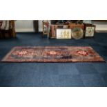 Vintage Washed Persian Hamadan Rug. Multi-coloured with a central cross medallion design. Made in