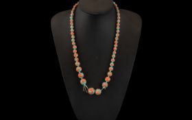 Vintage Chinese Stone Set Enamel Graduating Bead Necklace,