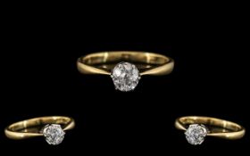 18ct Gold and Platinum - Good Quality Single Stone Diamond Set Ring. The Brilliant Cut Diamond of