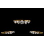 18ct Gold and Platinum Attractive 5 Stone Diamond Set Ring - Gallery Setting. c.1920.